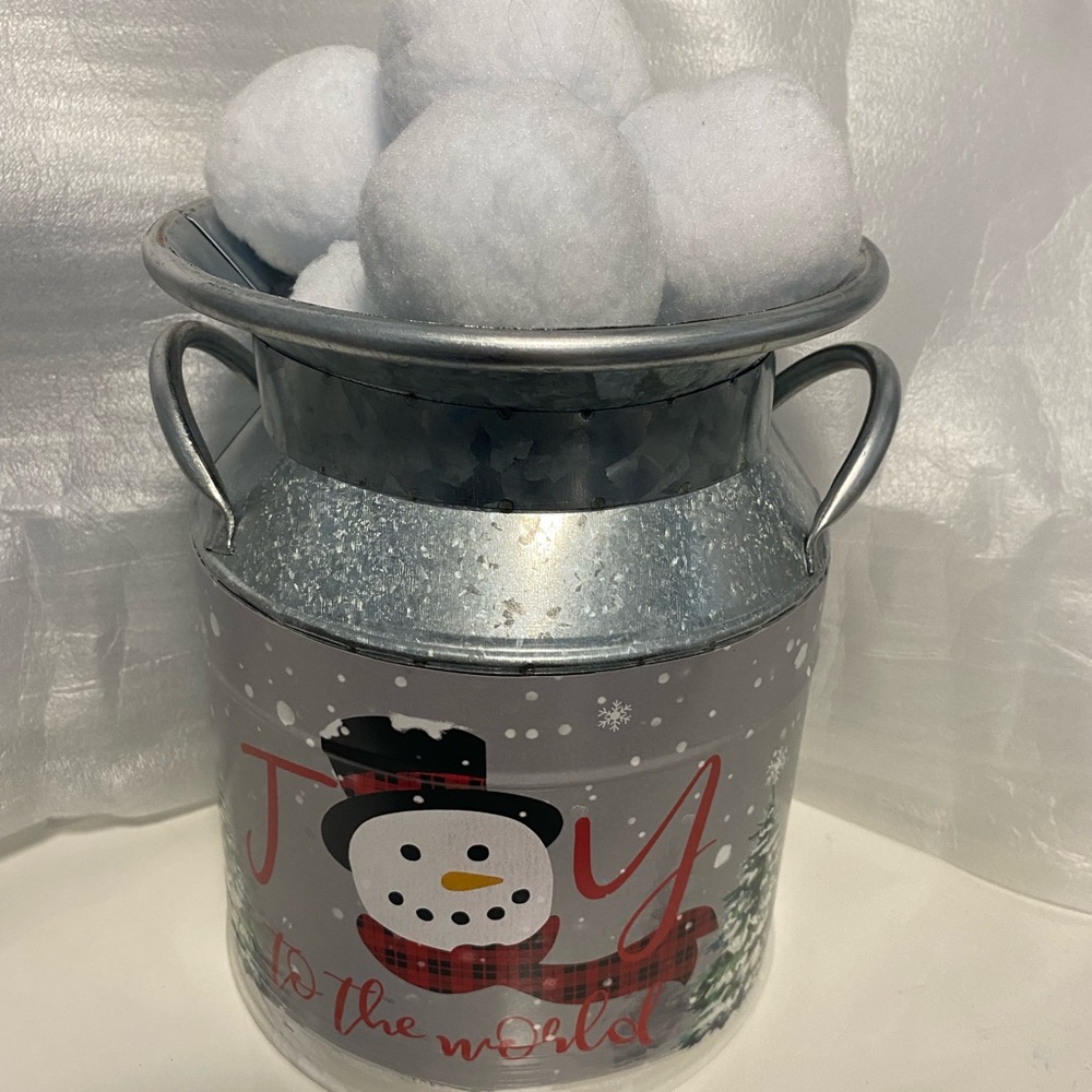 Joyful Snowman Holiday Decor Bucket for indoor snowball fights